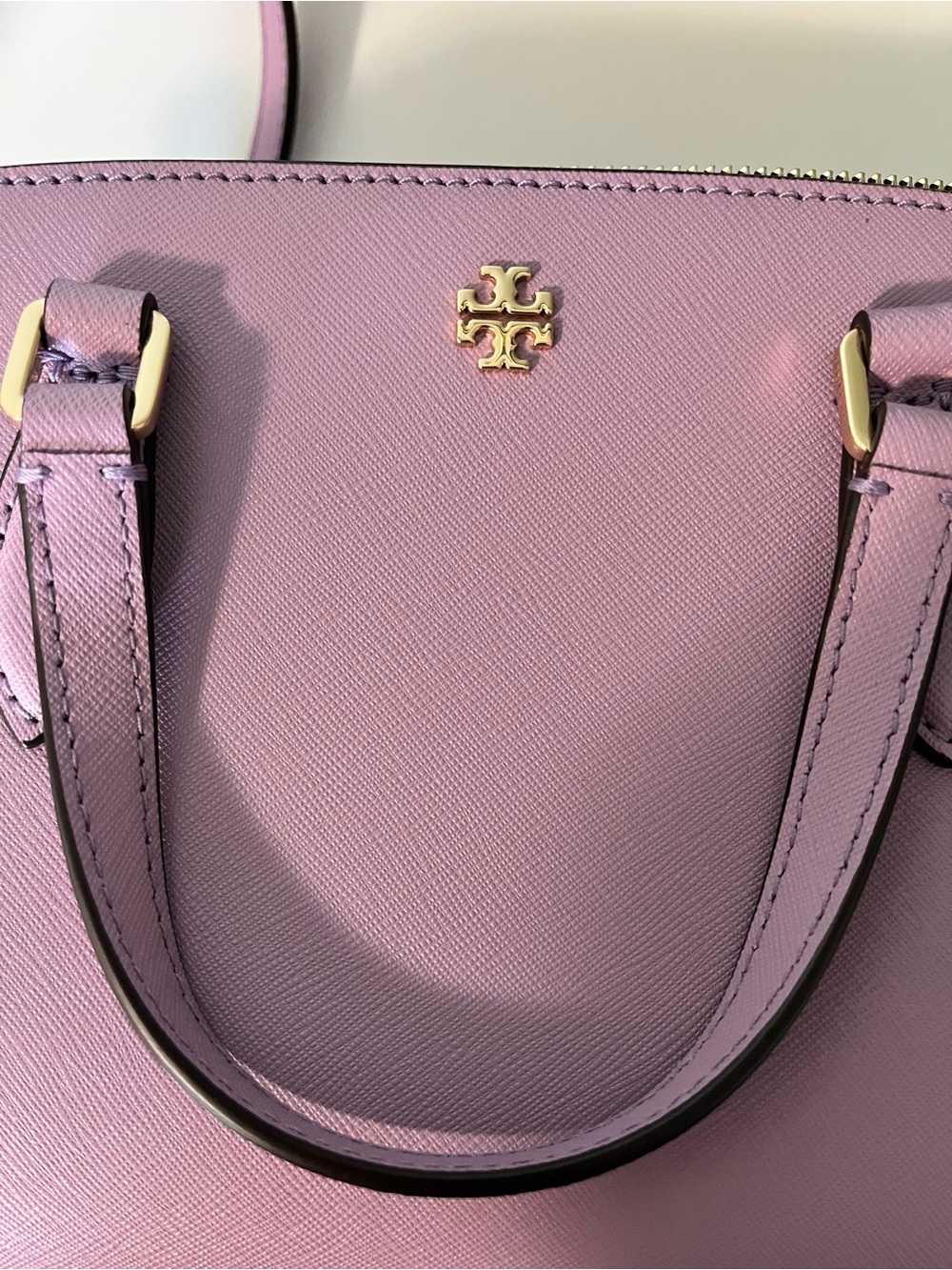 Tory Burch Lilac Saffiano Satchel with Gold Logo